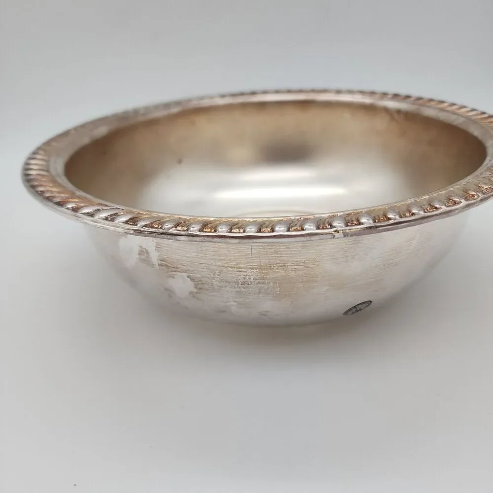 Vintage Silver Plated Bowl Eales 1779 Rope Rim India 9.5x3